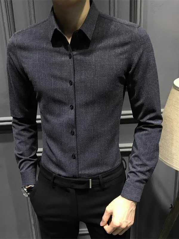 

Мужская рубашка с длинным рукавом, приталенного кроя, износостойкая, не мнущаяся, зимняя, деловая, однотонная, из полиэстера/нейлона, повседневная.