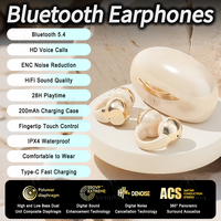 TWS Earbuds Ear Clip Bluetooth Earphones 28H Playtime ENC Noise Cancelling IPX4 Waterproof Hands-Free for iOS/Android - Apricot