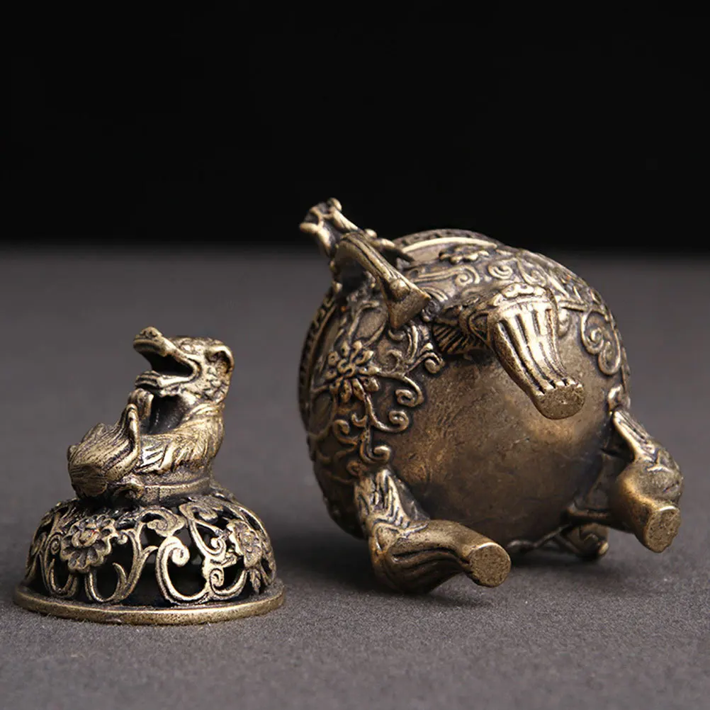 

1Pcs Incense Holder Light Brown Retro Copper Incense Furnace Home Burner Decor Bedroom Study Vintage Censer