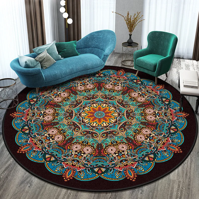 Ethnic Retro Mandolin Carpet Round Carpet European Terrace Tea Table Living Room Decorative Floor Mat