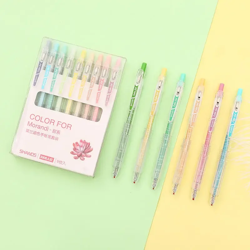 9PCS Morandi Color Gel Pen Student Juice Gel Pen Simple Press Carbon Gel Pen 0.5m [ Value Plan ]