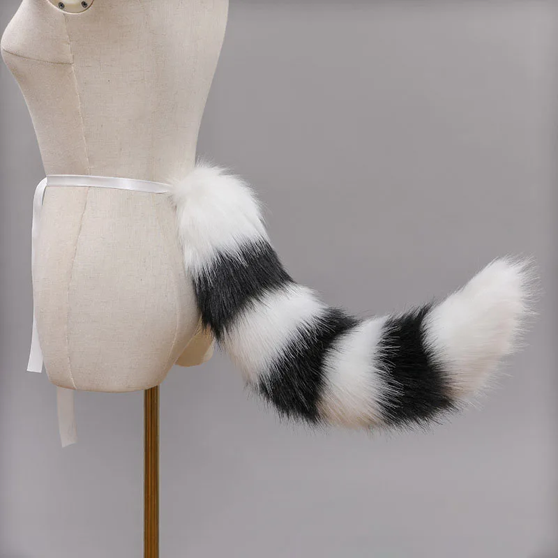 60cm Furry Animal Raccoon Tail Cosplay Costumes Props Cat Fox Plush Tails Role Play Halloween Party Kawaii Accessories