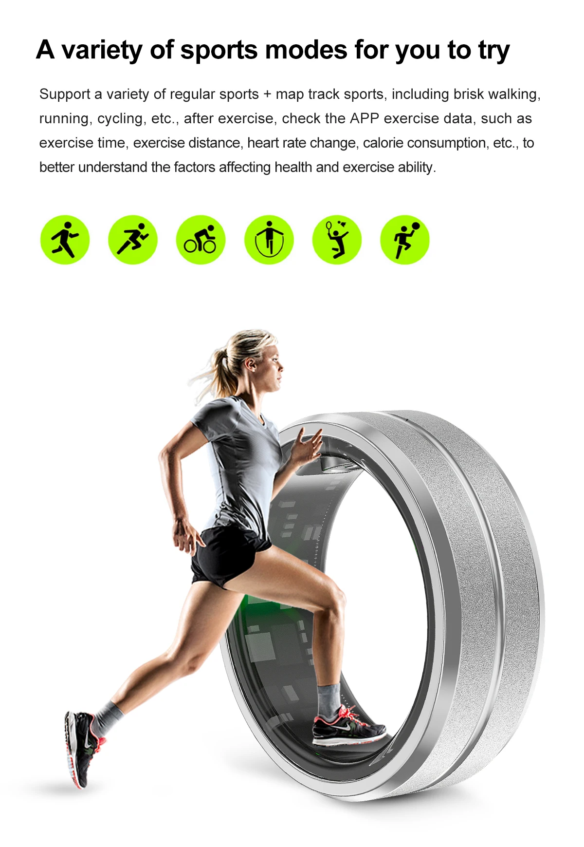 Compartiment de chargement d'anneau de santé étanche multifonctionnel, poignées intelligentes, ECT, fréquence cardiaque, oxygène sanguin, calories de sommeil, sport