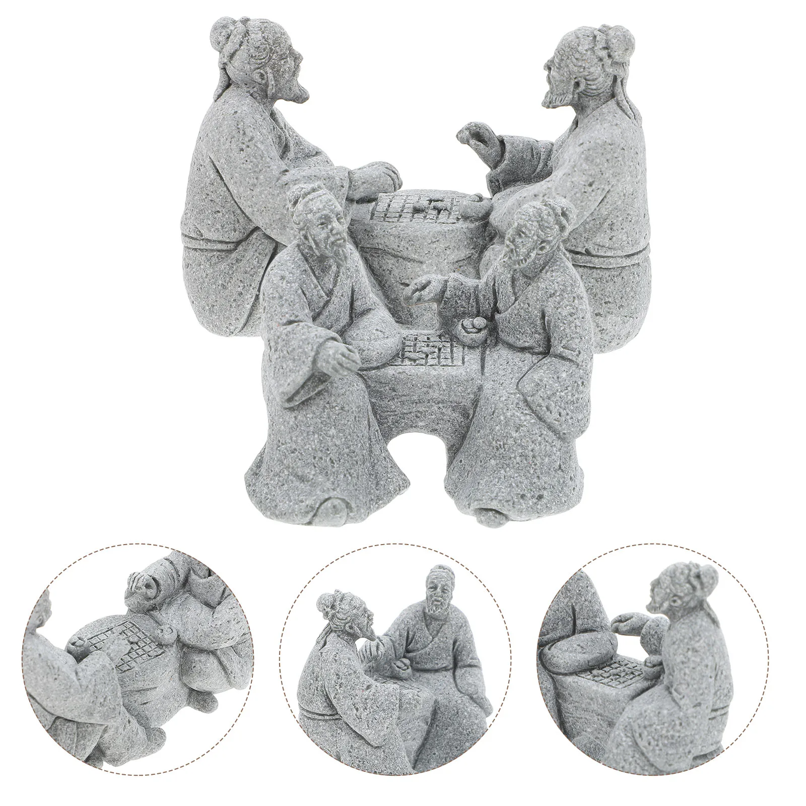 

2pcs Stone Table Chess Ornaments Sandstone Statues Small Figurines for Bonsai Desktop Micro Landscape