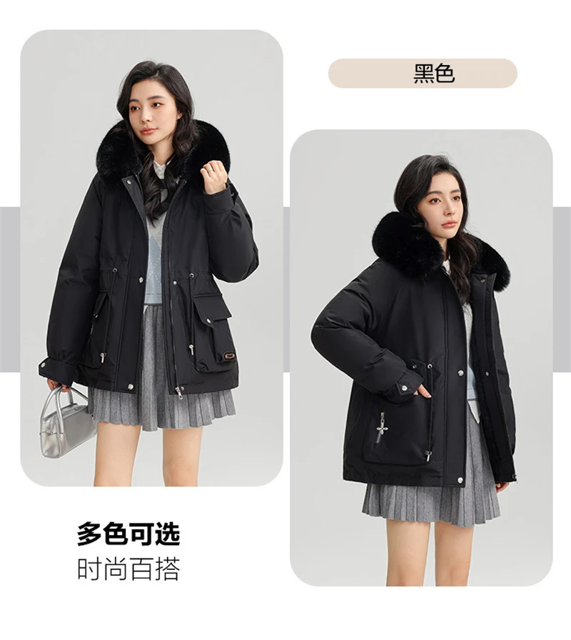 Winter New Warm Down Cotton Jacket with Large Fur Collar Hooded Coat Loose Women Thicken Parker Puffer Overcoat Casual Wear