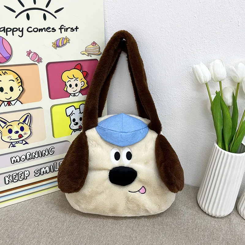 

2025 Fall Winter New Cute Plush Soft Dog Design Luxury Tote Bag for Women Large Capacity Lolita JK Shoulder Handbag Designer