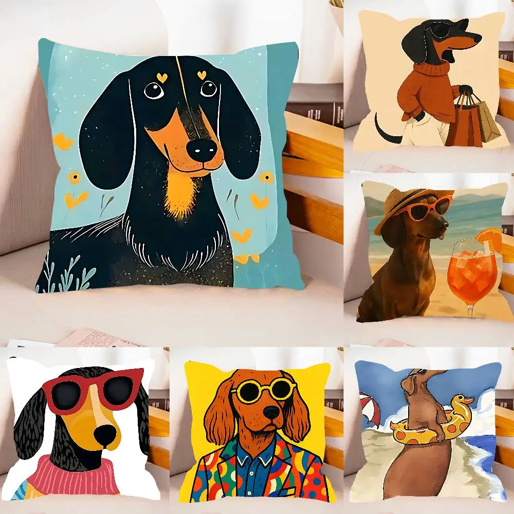 Cute Sausage Dog Case Plush Fabric Soft Pillowcase Double Sided Print Cushion Cover Household Gifts