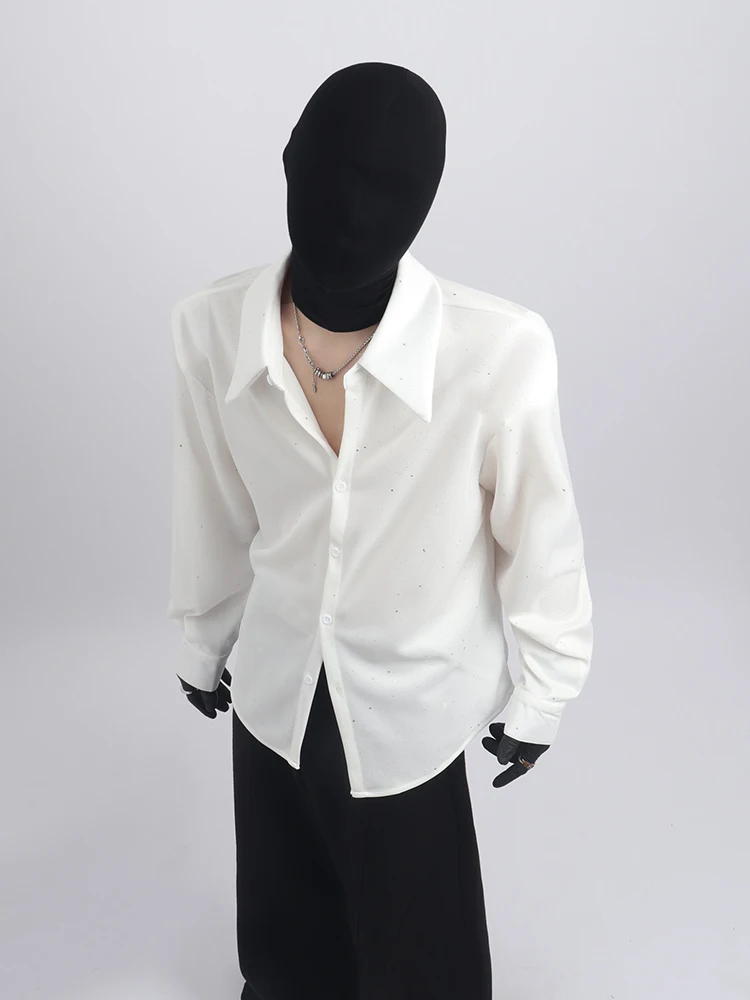 Korean Fashion Trendy Men's High-End Sequin Long-Sleeve Shirt Handsome  Casual Versatile Turn-Down Collar Long-Sleeve Shirt