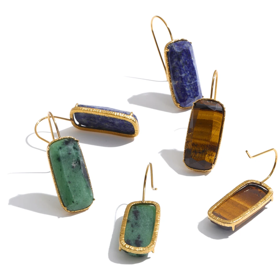 Yhpup Edelstahl Rechteckige Ohrringe Hochwertiger Lapislazuli Tigerauge Exquisiter Attraktiver Damenschmuck – Detail 3