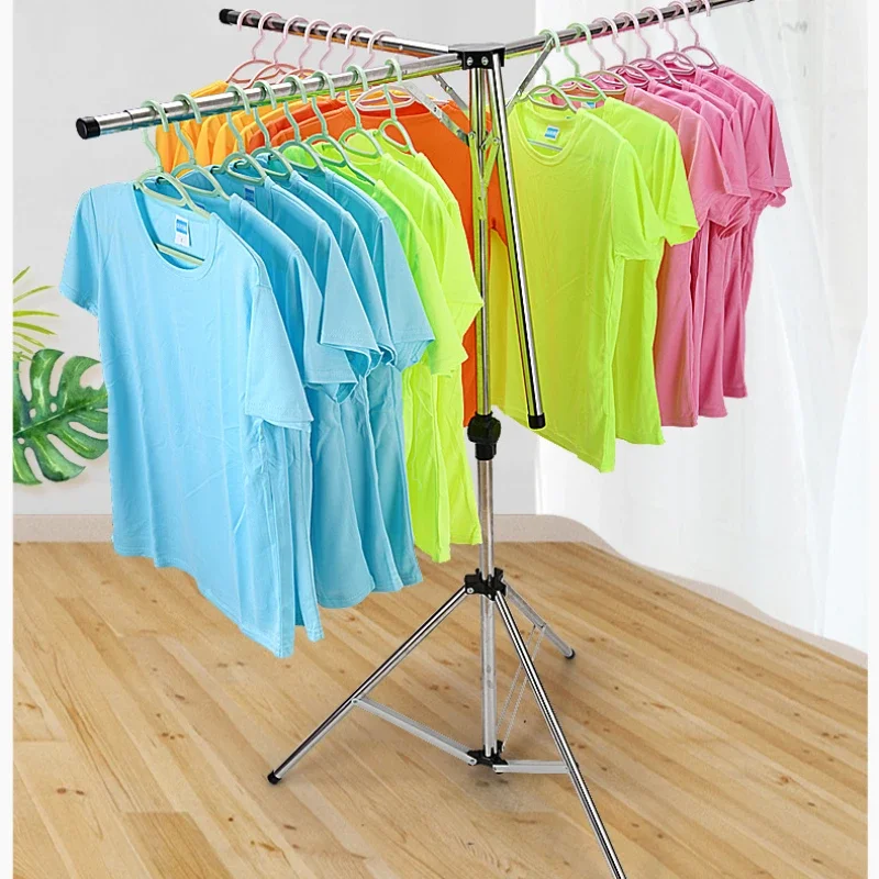 Stainless Steel Folding Carrying Clothes Hanger Travel Floor To Floor Stall Balcony Simple Coat Racks  Clothes Hanger Stand