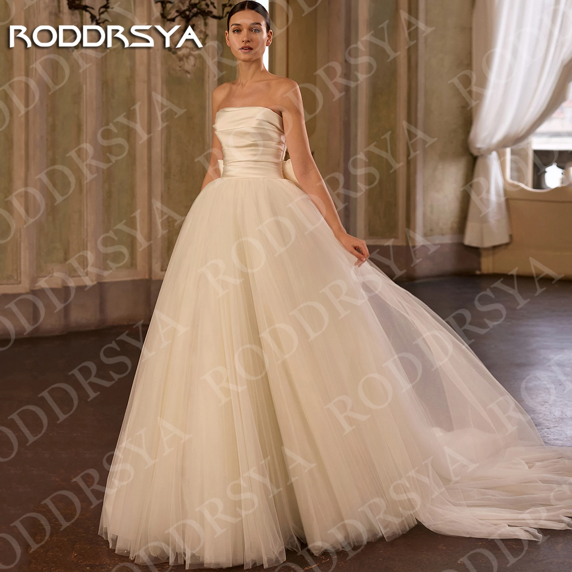 RODDRSYA Strapless Tulle Wedding Dress A Line Vintage Boho Simple Sleeveless Bridal Dresses Elegant Customized Robe Mariée 2027