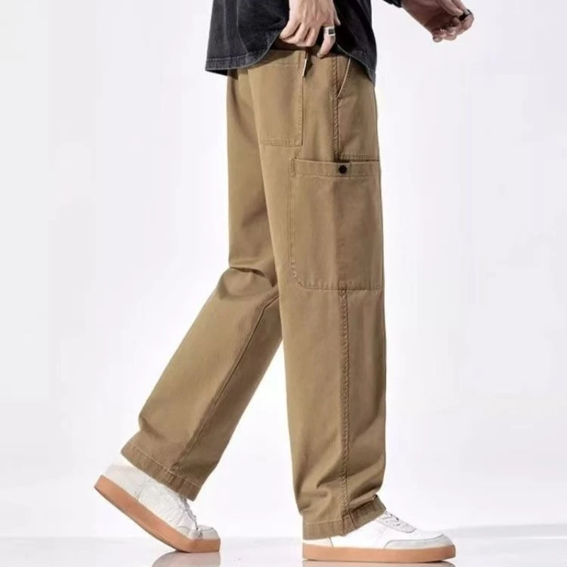 สีดํา Hip Hop กางเกงสําหรับชายฤดูใบไม้ร่วงฤดูหนาวตรงกางเกงลําลองแฟชั่นคุณภาพสูง Harajuku กางเกงหลวม Man