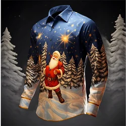 Santa Claus Christmas Tree Casual Men's Shirt Christmas Autumn and Winter Long Sleeve XS-6XL Four-way Stretch Fabric Shirt