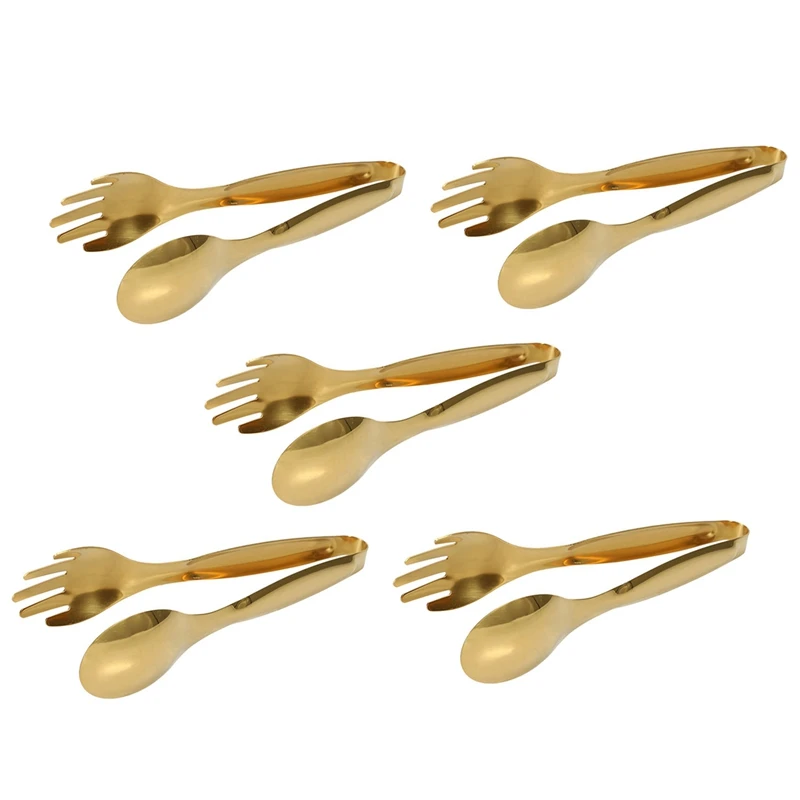 

5X Stainless Steel Food Tongs Gold Kitchen Utensils Buffet Cooking Tools BBQ Clips Bread Steak Tong