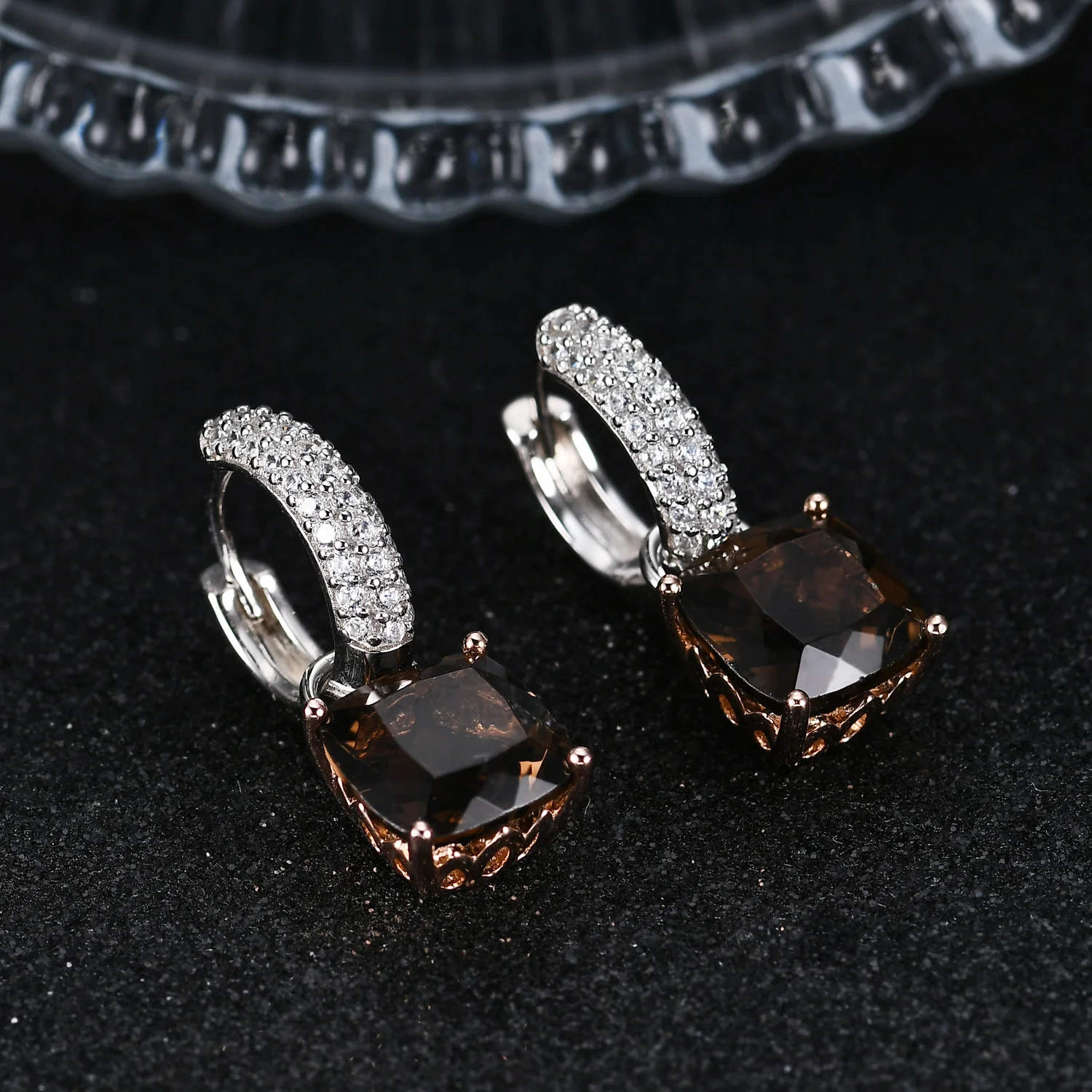 real brand genuine jewels New Light Luxury Fashion Design Natural Tea Crystal s925 Silver Inlaid Color Earrings high quality