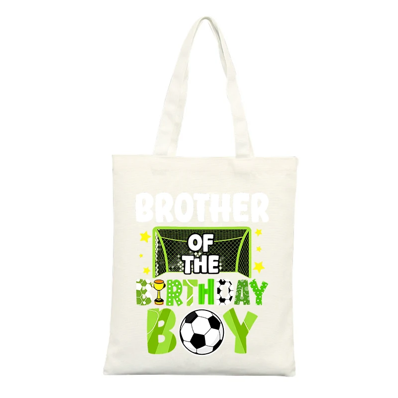 Brother of The Birthday Boy Soccer Graphic Canvas Tote Bag, Casual Style for Birthday Celebrations and Daily Use