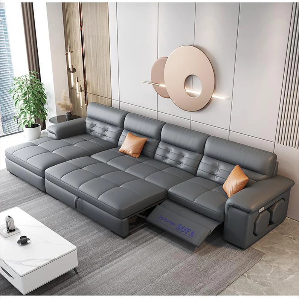 

Linlamlim Sectional Sofa Bed with Storage, Genuine Leather Reclining Couch, Living Room Space-Saving Convertible Sleeper Sofa