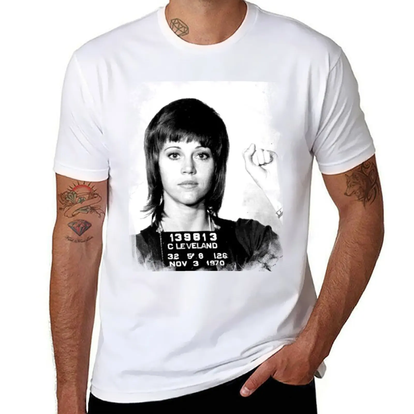 

Футболка Jane Fonda mugshot, мужская футболка с рисунком, мужская футболка