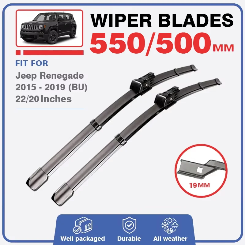 Front Rear Wiper Blades Set For Jeep Renegade 2015 - 2019 BU Windshield Brushes Windscreen Window 2016 2017 2018 Cover Rubber