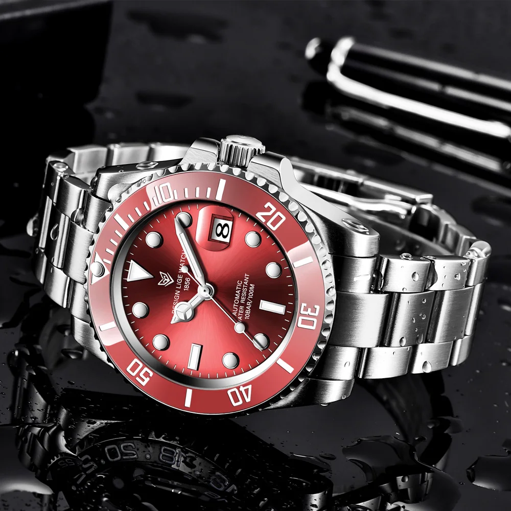 LIGE New Mens Watches Automatic Mechanical Tourbillon Clock Fashion Sport Diving Watch for Men Waterproof Luminous Watch Men