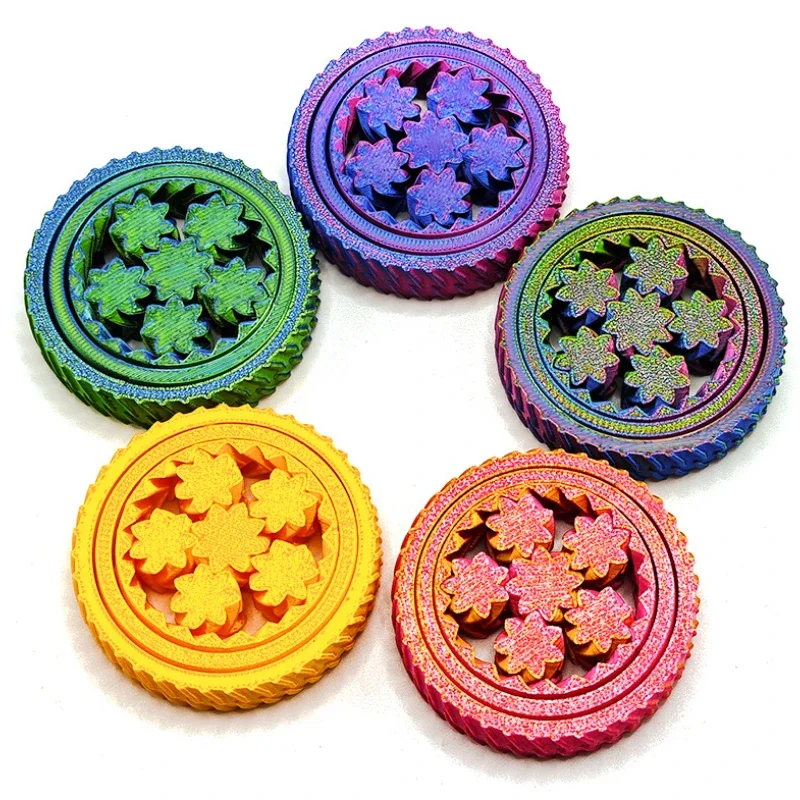 3D Printed Rotating 3-Ring Gear Ball Fingertip Gyroscope Stress Relief Anxiety Relief Decompression Desk Figurine Toy