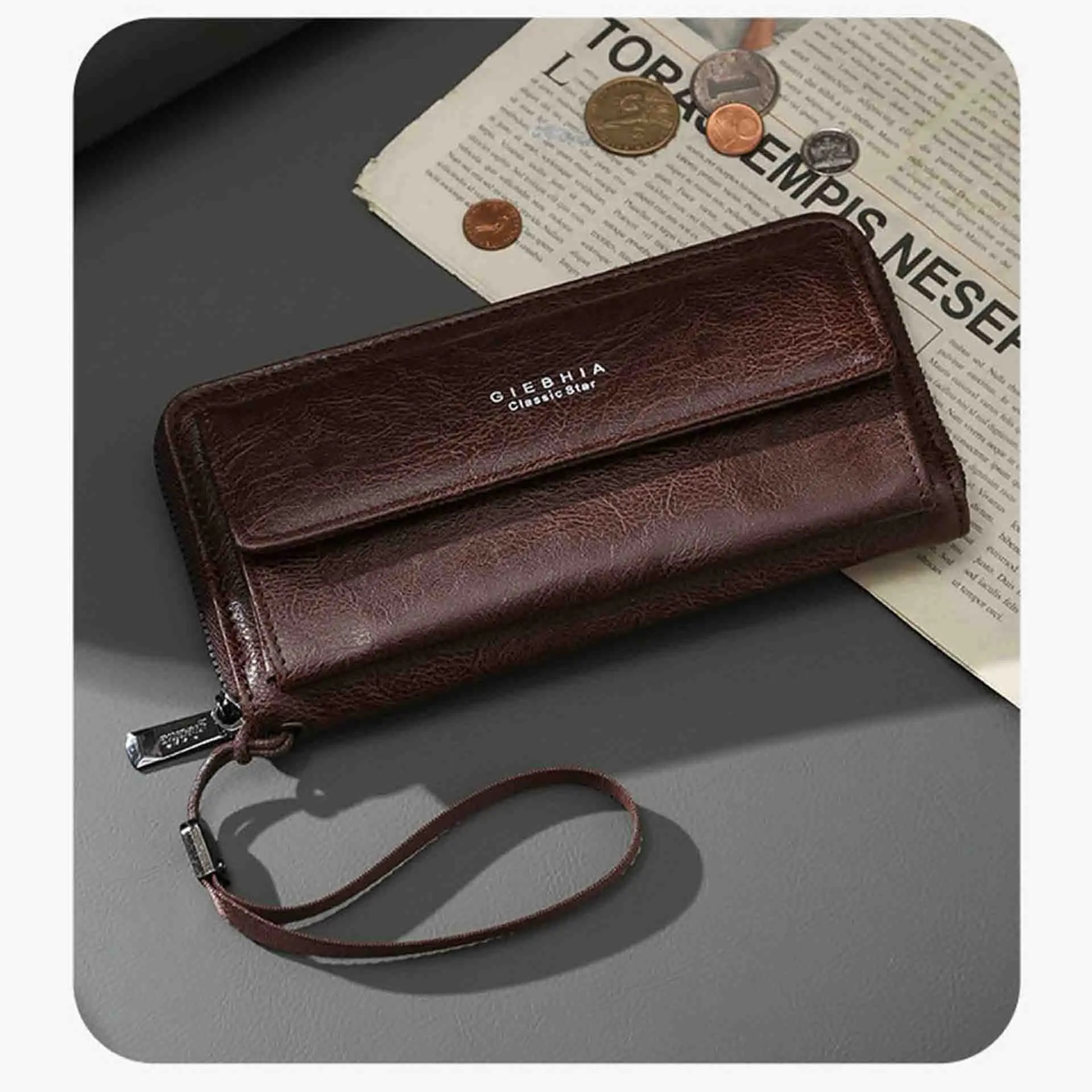 

Men's PU Zipper Long Wallet Handbag Large Capacity Clutch Bag Phone Bag Multi Card Card Holder Coin Purse Wallet Double Layer