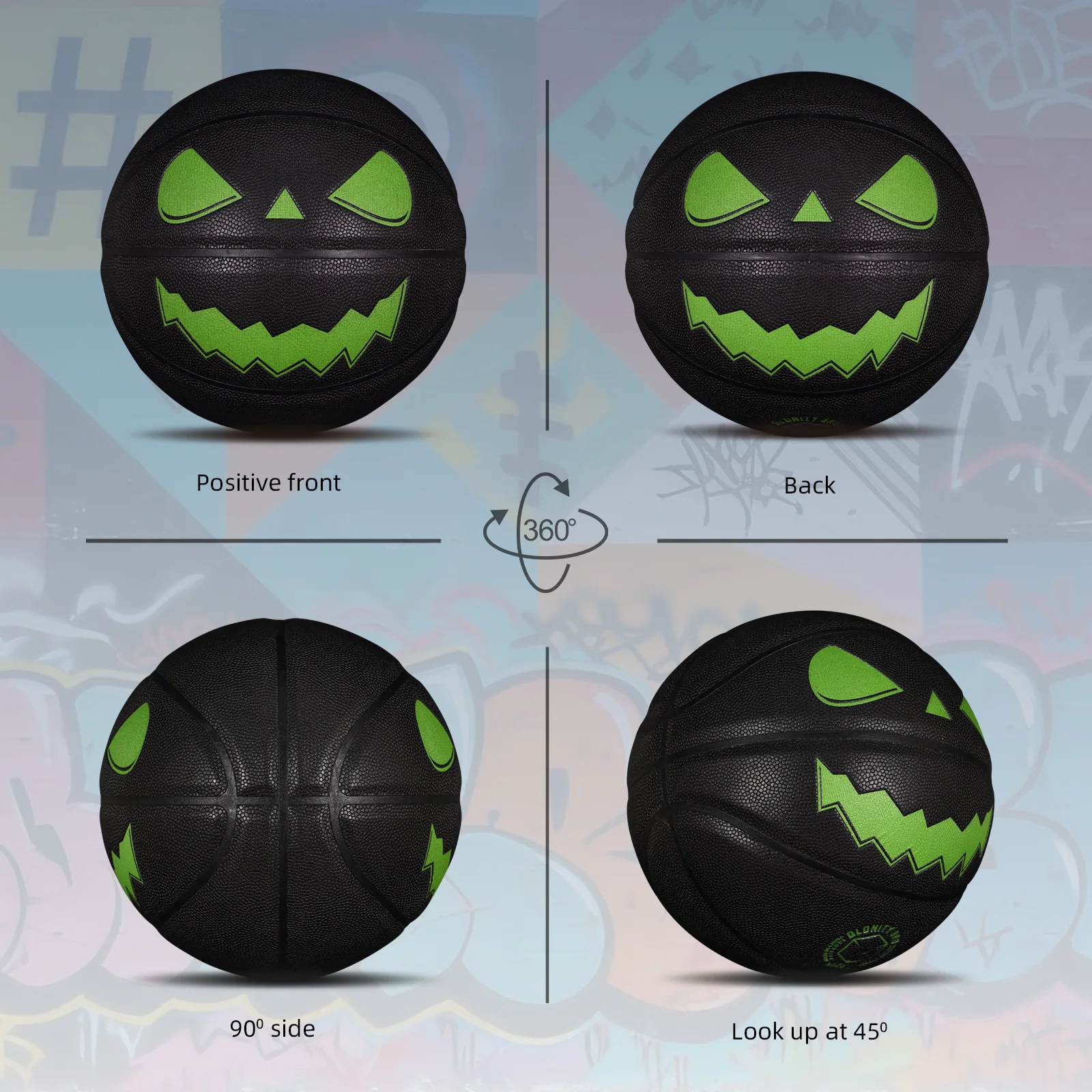 كرة السلة Jack-O'-Lantern للهالوين مقاس قياسي 7 للاستخدام الخارجي والداخلي للرجال والنساء كرات مضيئة على شكل يقطين للاستخدام الليلي المتوهج