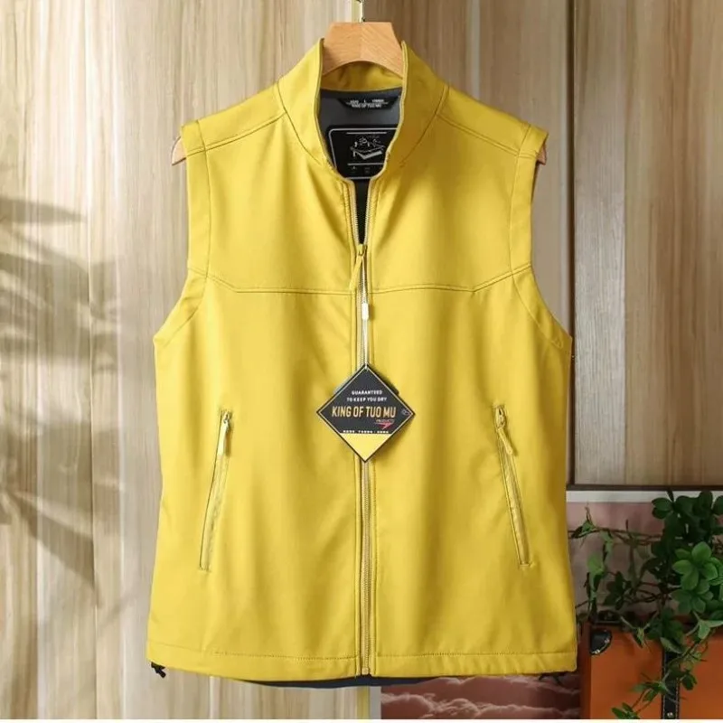 

Outdoor light luxury men's fashion stand-up collar fleece windproof waterproof soft shell vest jacket