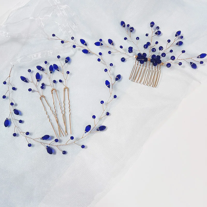 Синие свадебные головные уборы, головные уборы для подруги, повязка на голову, свадебные аксессуары для волос, модная женская тиара