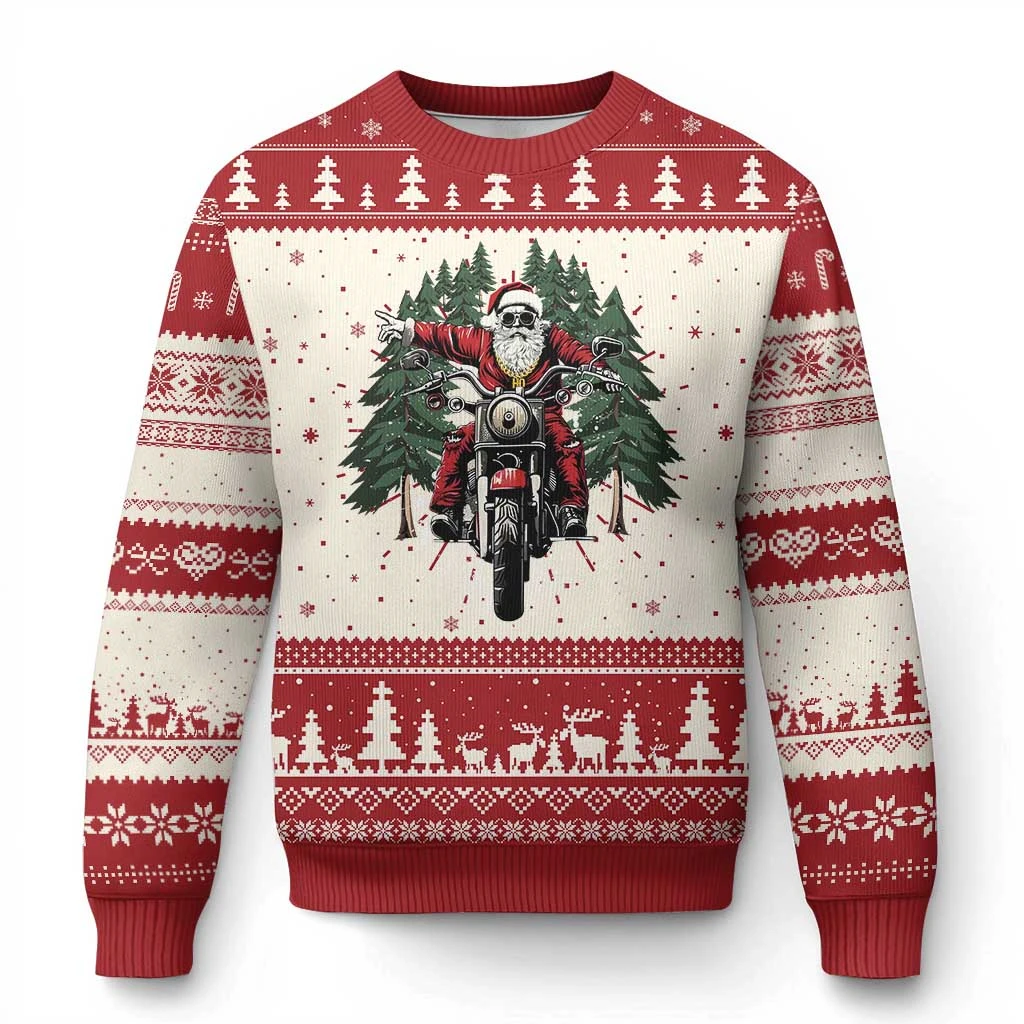 

Funny Xmas Riding Ugly Christmas Sweater New Santa Riding Motorcycle Graphic Sweatshirts Sweaters Men's Clothing 2026