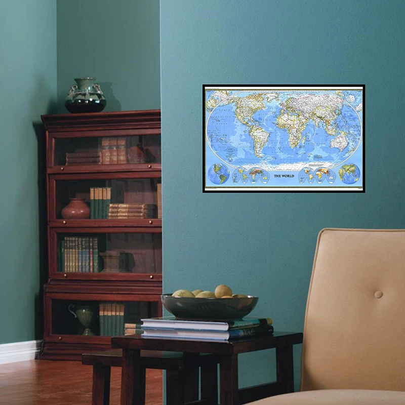 Mapa del mundo de 84x59cm, suministros de oficina, cartel detallado, tabla de pared, papel Retro no tejido, mapa del mundo, decoración de póster, 1988