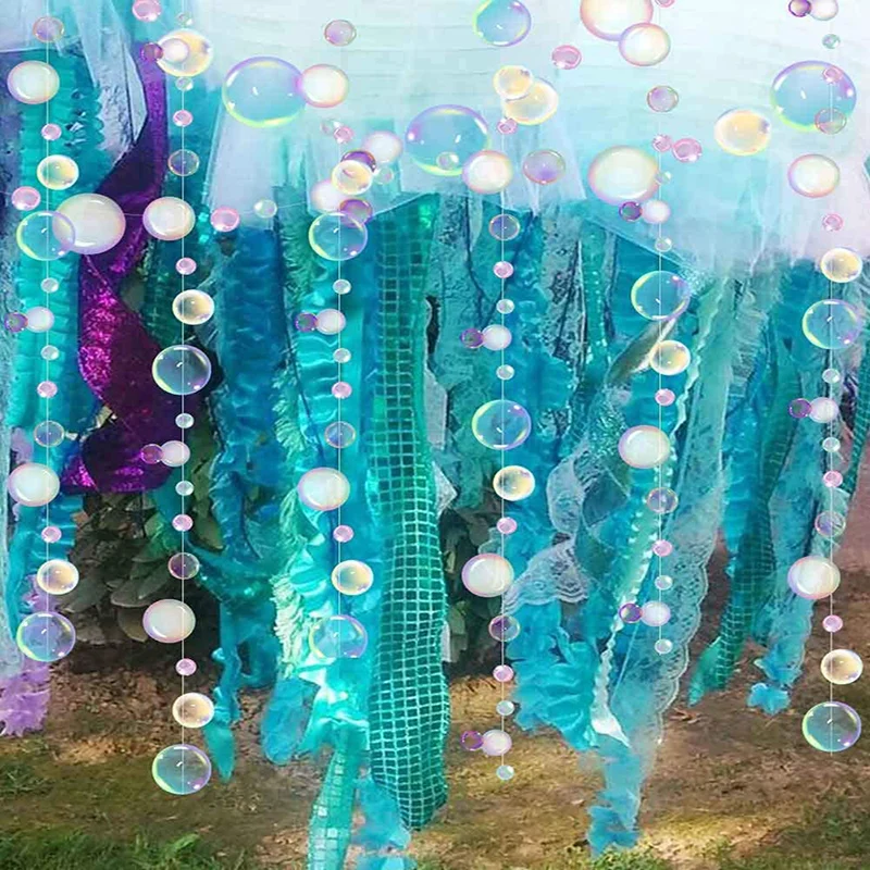 Guirnaldas de burbujas azules debajo del mar para decoración de fiesta de sirenita, Streamer colgante de burbujas, Decoración de cumpleaños para