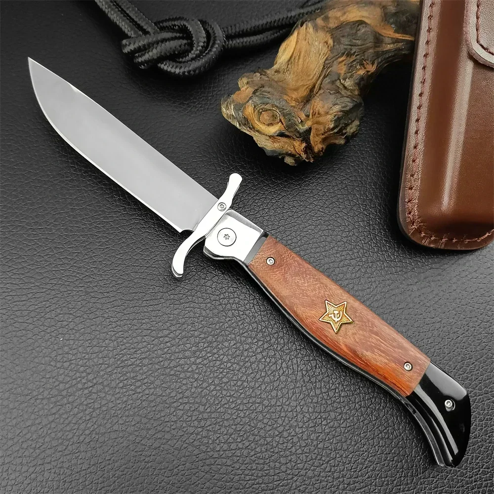 

Russian Finka NKVD pocket knife wooden handle outdoor Tactics Camping Hiking survival EDC pocket folding knife men's gift