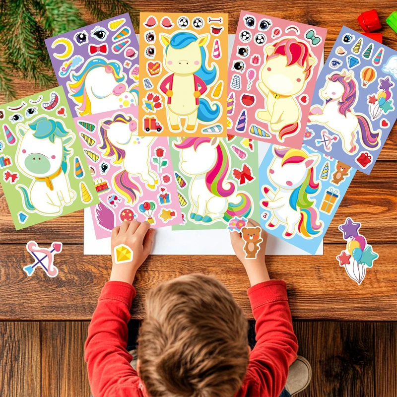 8PCS Creative Cartoon Face Changing Series Stickers Kids Handmade Craft Change Face Make  Graffiti Waterproof Stickers Toys Gift