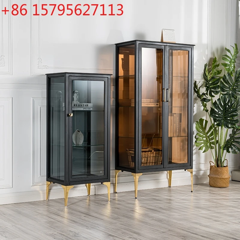 Nordic simple side cabinet modern small apartment household storage locker Italian light luxury glass display cabinet wine