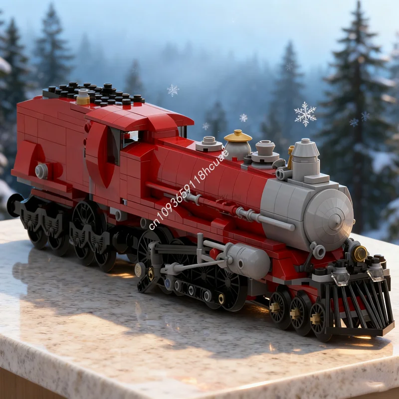 

687 шт. MOC моторизованный красный паровоз, тренировочная модель здания, рождественский подарок, блоки, сборные игрушки, сделай сам, креативная идея, образование для детей