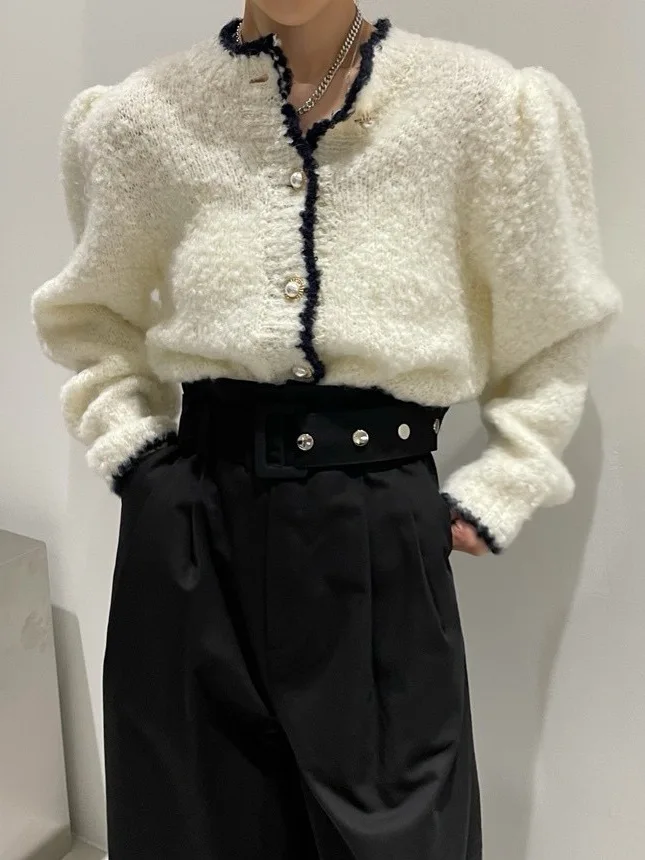 

Chic Knitted Bubble Sve Open Cardigan Women's Ele Single Button Outerwear Sweater Jaet Faionable Winter Coat