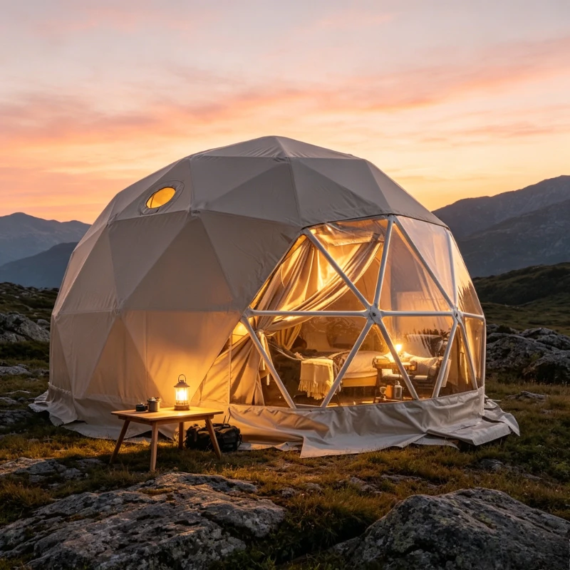 6m/9m/12m Waterproof Fire Retardant Geodesic Dome Tent Igloo Glamping with Bathroom Stove and Jacuzzi for Resorts