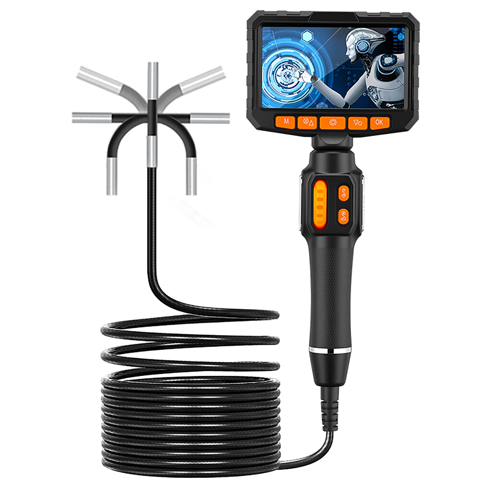 360 ° Boroscopio Articolato 6.4MM 4.3" HD 1080P con Schermo e 6 Luci, Telecamera Flessibile per Ispezione Automobilistica e HVAC
