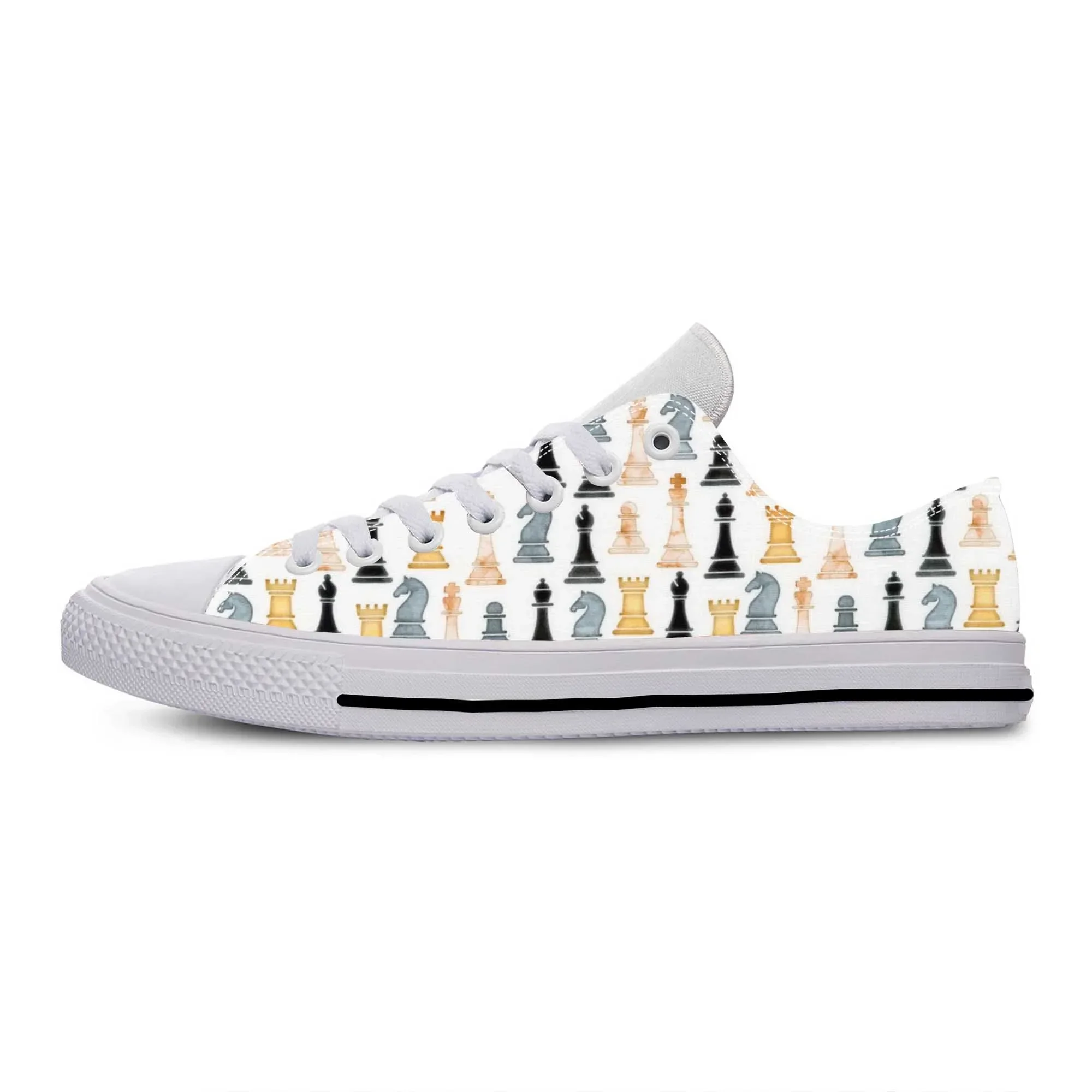 

Hot Checkmate Chess Pieces Board Pattern Aesthetic Casual Cloth Shoes Low Top Comfortable Breathable 3D Print Men Women Sneakers