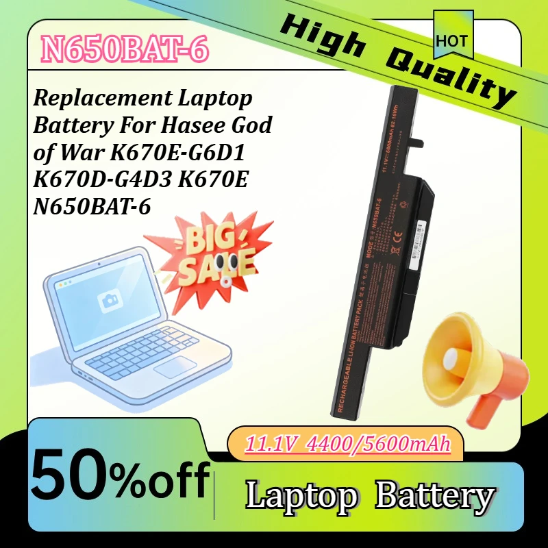 

Replacement Laptop Battery Compatible with Hasee God of War K670E-G6D1 K670D-G4D3 K670E N650BAT-6