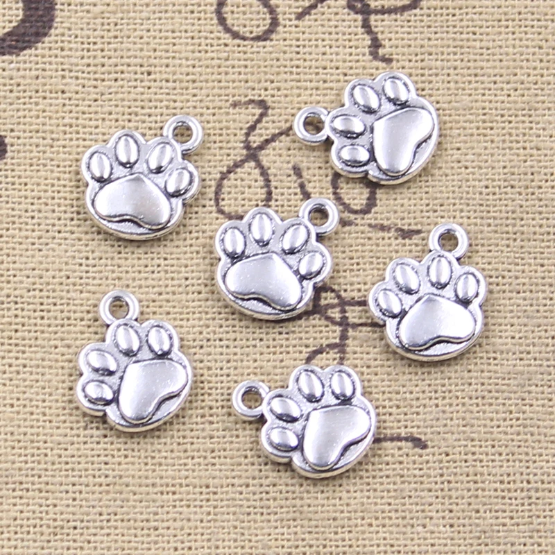 30pcs Charms Bear Paw Dog Claw 14x12mm Antique Silver Color Pendants DIY Crafts Making Findings Handmade Tibetan Jewelry