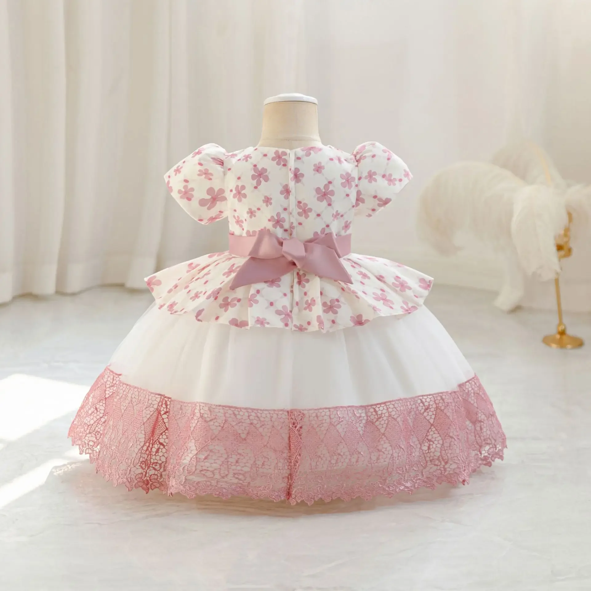 Petal Floral Kids Girl Dress Lace Tulle Baby Princess Ceremony Ball Gown Children's Little Girls Clothes 1-5 Years
