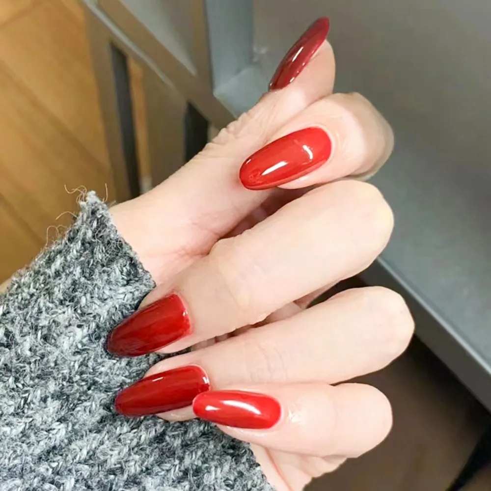 Detachable Long Trapezoidal Shape Almond Fake Nails Wearable Manicure Full Cover Press on Nails Nail Tips Girl