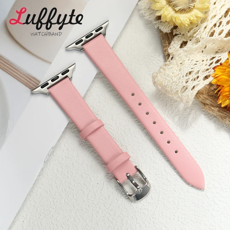 Dünnes, weiches Lederarmband für Apple Watch Band 38/40/41/42/44/45/46/49 mm Damen Einfaches Armband für IWatch 1-11 Ultra SE 3 2 1