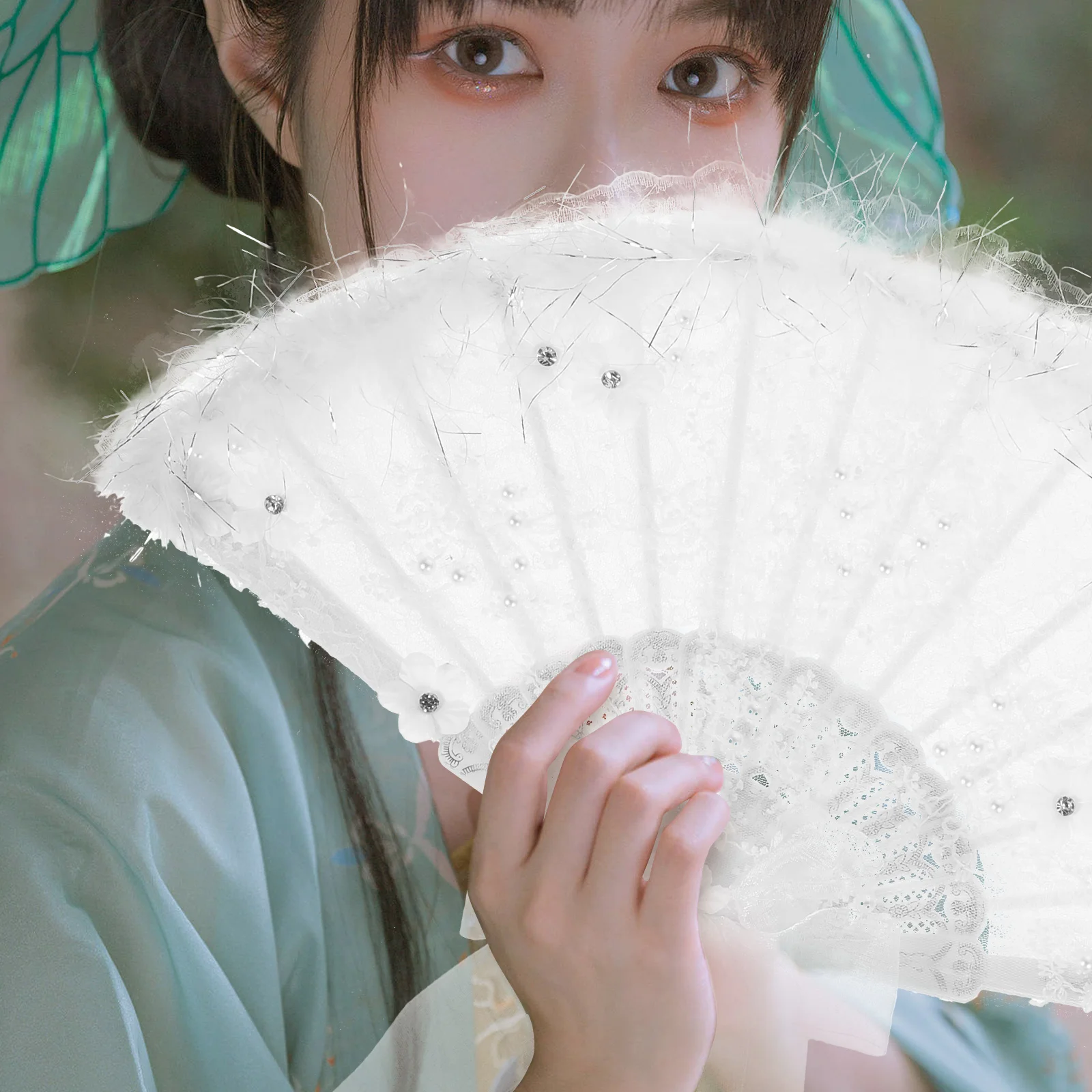 

Plume Fan Delicate Wedding Bridal Stage Decorative Folding Fan Show Prop H made Premium Material