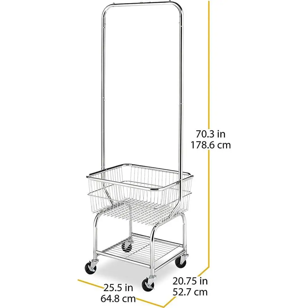 Commercial Rolling Laundry Butler with Storage Rack Chrome 20.75