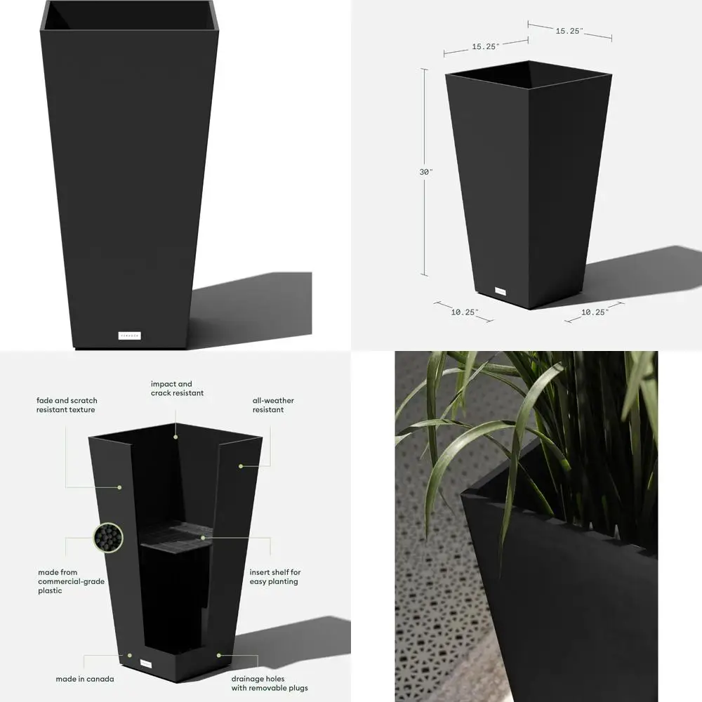 

Конический плантатор для внутреннего и наружного использования, высота 30 дюймов — прочный черный большой горшок для домашнего и садового использования
