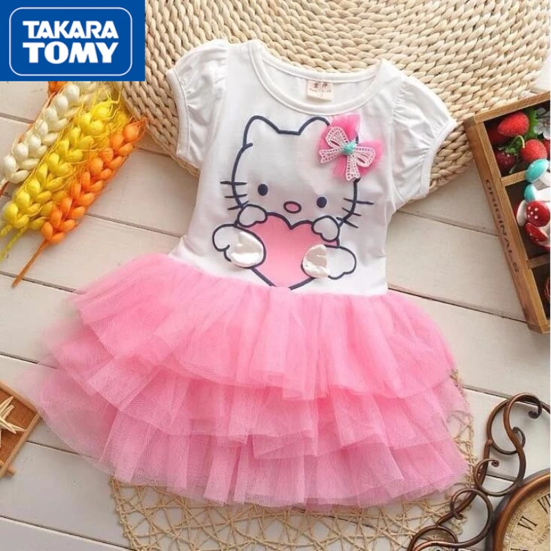 

TAKARA TOMY Summer Girls Cute Cartoon Hello Kitty Breathable Mesh Cake Princess Skirt Baby Sweet Wings Comfortable Dress