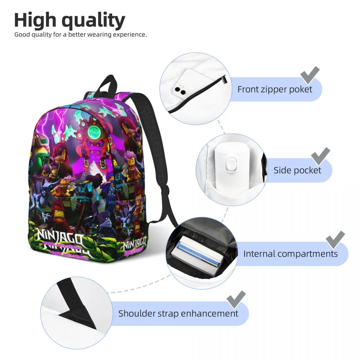 N-Ninjagos Game Anime Backpack Men Women Teenage High School Work Daypack Back to School Gift Laptop Computer Shoulder Bag Sport